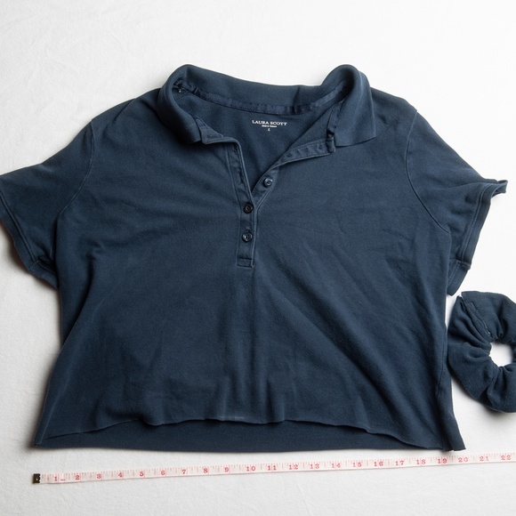 Laura Scott: Navy Polo Crop Top Scrunchie Set - Picture 2 of 3